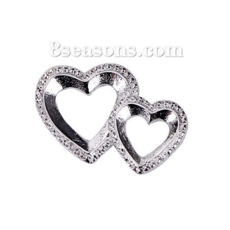 Zinc Based Alloy Embellishments Heart Silver Tone 20mm( 6/8") x 13mm( 4/8"), 20 PCs