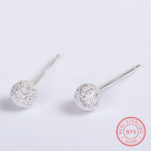 Picture of Sterling Silver Ear Post Stud Earrings Silver Round 15mm( 5/8") x 4mm( 1/8"), Post/ Wire Size: (20 gauge), 1 Pair