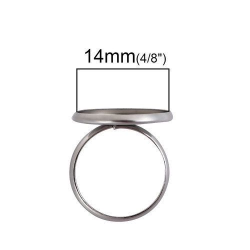 Bild von 304 Edelstahl Uneinstellbar Ring Rund Silberfarbe Cabochon Fassung (für 14mm D.) 17.5mm (US Größe 7), 1 Stück