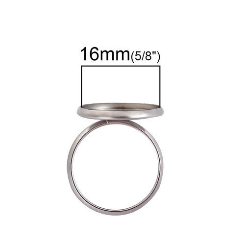 Bild von 304 Edelstahl Uneinstellbar Ring Rund Silberfarbe Cabochon Fassung (für 16mm D.) 17.5mm (US Größe 7), 1 Stück
