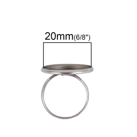 Bild von 304 Edelstahl Uneinstellbar Ring Rund Silberfarbe Cabochon Fassung (für 16mm D.) 17.5mm (US Größe 7), 1 Stück