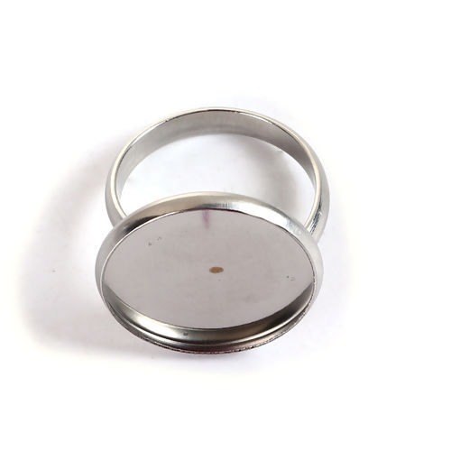 Bild von 304 Edelstahl Uneinstellbar Ring Rund Silberfarbe Cabochon Fassung (für 18mm D.) 17.5mm (US Größe 7), 1 Stück