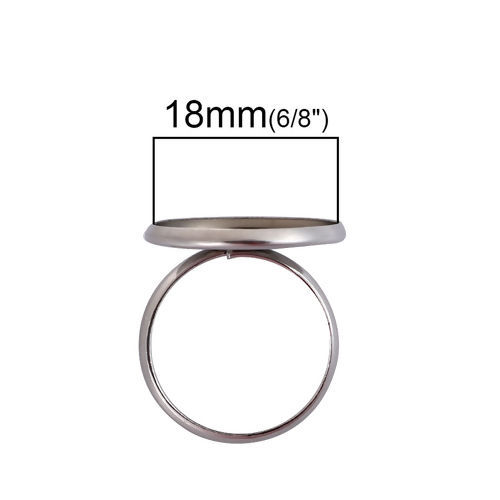 Bild von 304 Edelstahl Uneinstellbar Ring Rund Silberfarbe Cabochon Fassung (für 18mm D.) 17.5mm (US Größe 7), 1 Stück