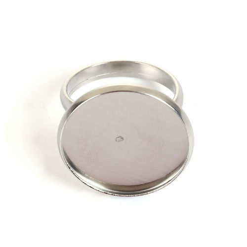 Bild von 304 Edelstahl Uneinstellbar Ring Rund Silberfarbe Cabochon Fassung (für 20mm D.) 17.5mm (US Größe 7), 1 Stück