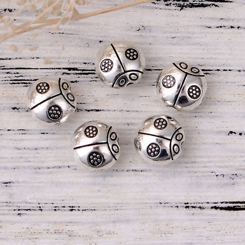 Picture of Zinc Based Alloy Metal Beads Ladybug Animal Antique Silver Color 9mm x 9mm, Hole: Approx 1.4mm, 50 PCs