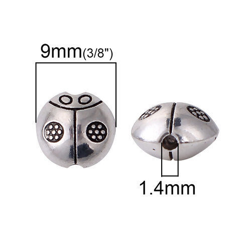 Picture of Zinc Based Alloy Metal Beads Ladybug Animal Antique Silver Color 9mm x 9mm, Hole: Approx 1.4mm, 50 PCs