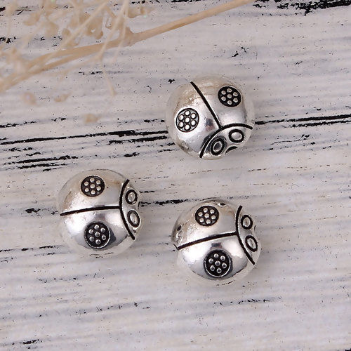 Picture of Zinc Based Alloy Metal Beads Ladybug Animal Antique Silver Color 9mm x 9mm, Hole: Approx 1.4mm, 50 PCs