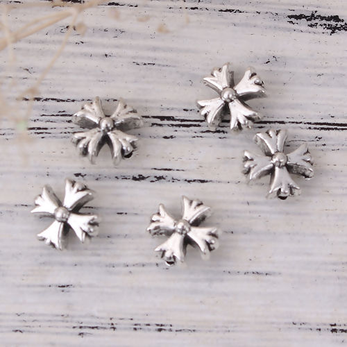 Image de Perles en Alliage de Zinc Croix Argent Vieilli 9mm x 8mm, Taille de Trou: 1.2mm, 100 Pcs