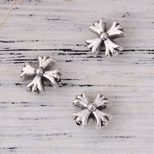Image de Perles en Alliage de Zinc Croix Argent Vieilli 9mm x 8mm, Taille de Trou: 1.2mm, 100 Pcs
