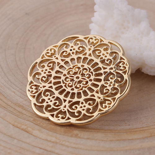 Picture of Zinc Based Alloy Connectors Flower Gold Plated Filigree 31mm x 31mm, 2 PCs