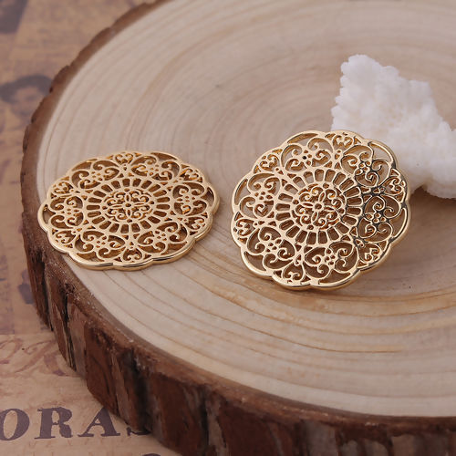 Picture of Zinc Based Alloy Connectors Flower Gold Plated Filigree 31mm x 31mm, 2 PCs