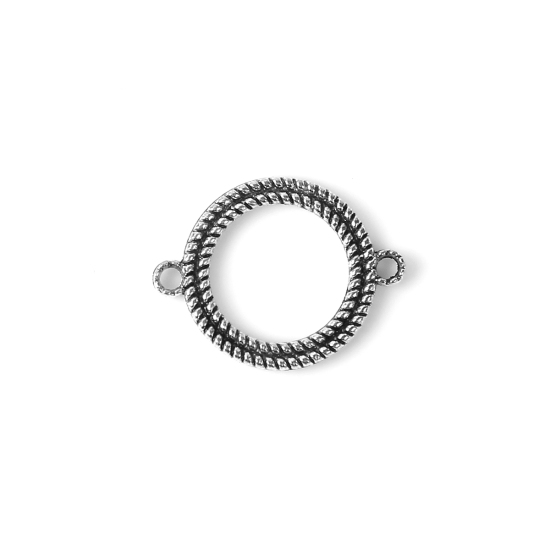 Bild von Zinklegierung Verbinder Twist Antiksilber mit Kreisring Muster 21mm x 16mm, 30 Stück