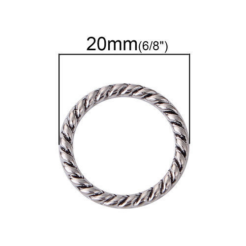 Bild von 2.4mm Zinklegierung Geschlossen Bindering Twist Antiksilber 20mm D., 30 Stück