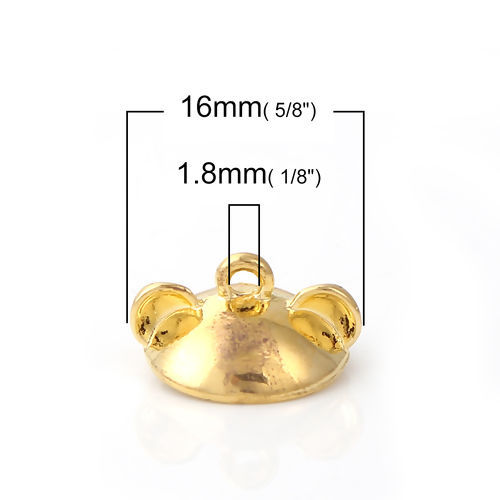 Bild von Zinklegierung Perlkappen Hut Ohr Vergoldet (für Perlengröße: 14mm D.) 16mm x 8mm, 20 Stück