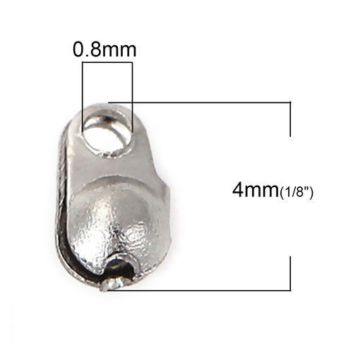 Image de Cache Nœud en Acier Inoxydable Argent Mat(Convenable à Chaîne maille Bille 1mm-1.5mm) 4mm x 3mm, 200 Pcs