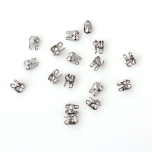 Image de Cache Nœud en Acier Inoxydable Argent Mat(Convenable à Chaîne maille Bille 1mm-1.5mm) 4mm x 3mm, 200 Pcs