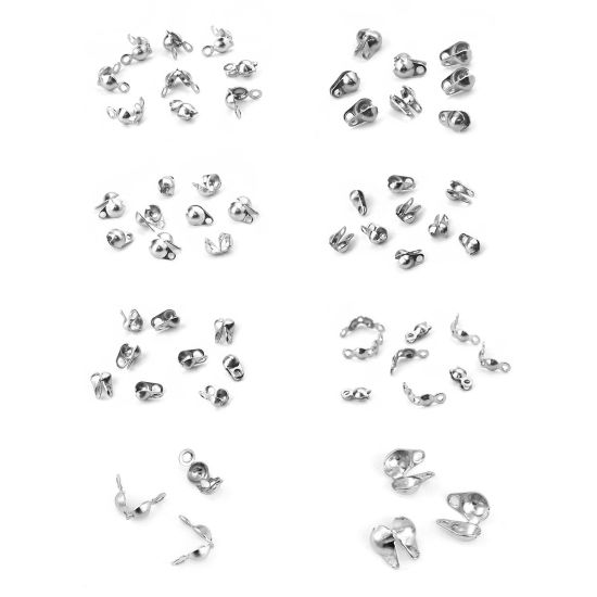 Image de Cache Nœud en Acier Inoxydable Argent Mat(Convenable à Chaîne maille Bille 1mm-1.5mm) 4mm x 3mm, 200 Pcs