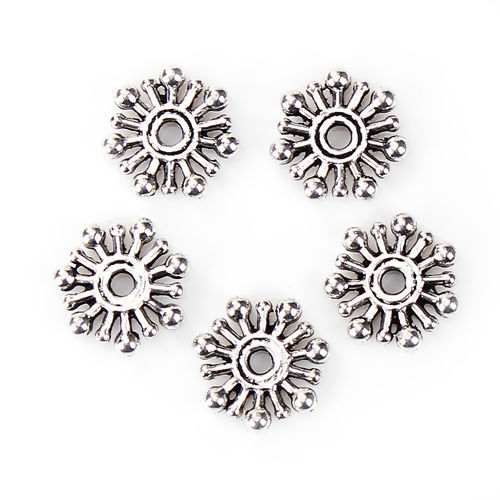 Picture of Zinc Based Alloy Spacer Beads Christmas Snowflake Antique Silver Color 10mm x 10mm, Hole: Approx 1.5mm, 200 PCs
