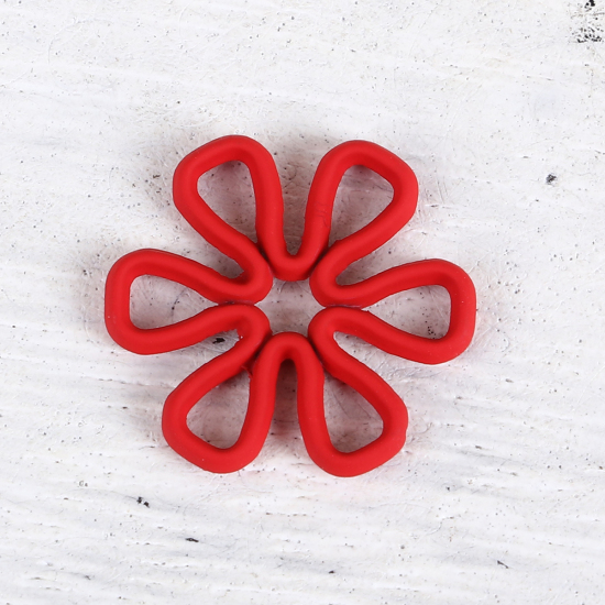 Bild von Zinklegierung Verbinder Gänseblümchen Rot Hohl, 15mm x 14mm, 20 Stück