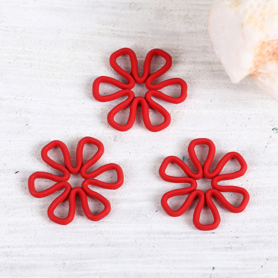 Bild von Zinklegierung Verbinder Gänseblümchen Rot Hohl, 15mm x 14mm, 20 Stück