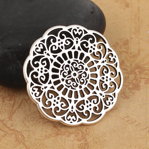 Picture of Zinc Based Alloy Connectors Round Antique Silver Color Filigree 31mm x 31mm, 10 PCs