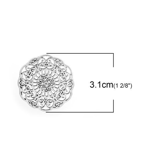 Picture of Zinc Based Alloy Connectors Round Antique Silver Color Filigree 31mm x 31mm, 10 PCs