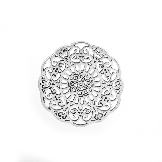 Picture of Zinc Based Alloy Connectors Round Antique Silver Color Filigree 31mm x 31mm, 10 PCs