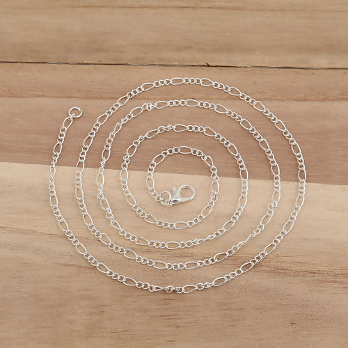 Picture of Iron Based Alloy 3:1 Figaro Link Chain Necklace Silver Plated 77cm(30 3/8") long, Chain Size: 6x2.8mm( 2/8" x 1/8") 3x2.5mm( 1/8" x 1/8"), 1 Packet ( 12 PCs/Packet)