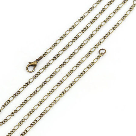 Image de Colliers de Chaînes en Alliage de Fer Bronze Antique Chaîne Maille Figaro 3/1 77cm long, Taille de Chaîne: 6mm x 2.8mm 3mm x 2.5mm, 1 Paquet (12 Pcs/Paquet)