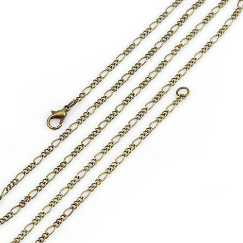 Picture of Iron Based Alloy 3:1 Figaro Link Chain Necklace Antique Bronze 77cm(30 3/8") long, Chain Size: 6x2.8mm( 2/8" x 1/8") 3x2.5mm( 1/8" x 1/8"), 1 Packet ( 12 PCs/Packet)