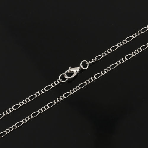 Picture of Iron Based Alloy 3:1 Figaro Link Chain Necklace Silver Tone 77cm(30 3/8") long, Chain Size: 6x2.8mm( 2/8" x 1/8") 3x2.5mm( 1/8" x 1/8"), 1 Packet ( 12 PCs/Packet)