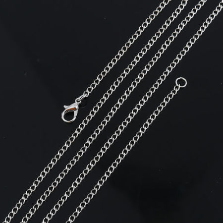 Image de Colliers de Chaînes en Alliage de Fer Argent Mat Chaîne Maille Cheval 81cm long, Taille de Chaîne: 4mm x 2.5mm, 1 Paquet (12 Pcs/Paquet)