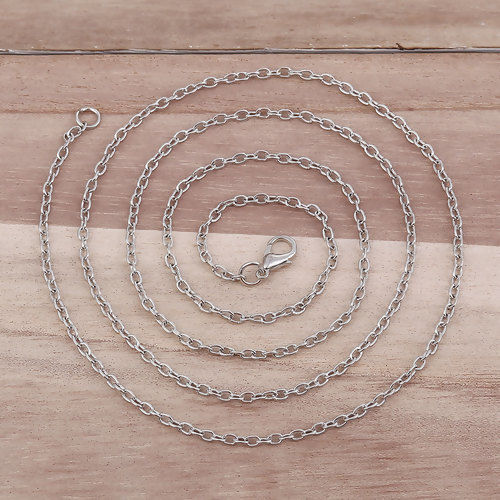 Picture of Iron Based Alloy Link Cable Chain Necklace Silver Tone 77cm(30 3/8") long, Chain Size: 3mm x2.4mm( 1/8" x 1/8"), 1 Packet ( 12 PCs/Packet)