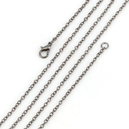 Image de Colliers de Chaînes en Alliage de Fer Gun Métal Chaîne Maille Forçat 62cm long, Taille de Chaîne: 3mm x 2.3mm, 1 Paquet (12 Pcs/Paquet)