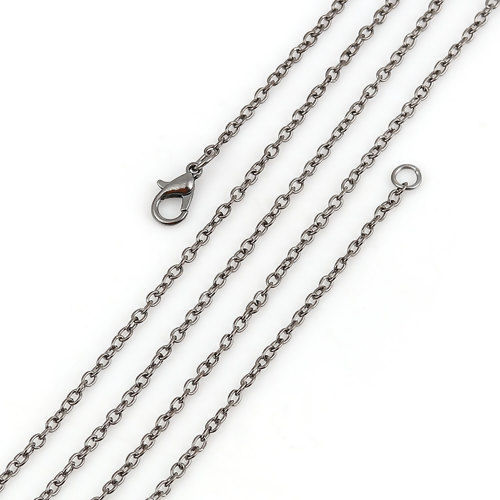Picture of Iron Based Alloy Link Cable Chain Necklace Gunmetal 62cm(24 3/8") long, Chain Size: 3x2.3mm( 1/8" x 1/8"), 1 Packet ( 12 PCs/Packet)