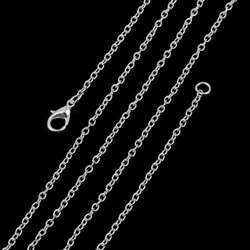 Picture of Iron Based Alloy Link Cable Chain Necklace Silver Plated 61.5cm(24 2/8") long, Chain Size: 3x2.2mm( 1/8" x 1/8"), 1 Packet ( 12 PCs/Packet)