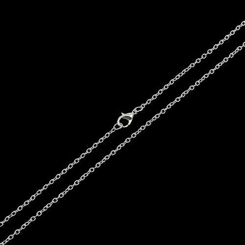 Picture of Iron Based Alloy Link Cable Chain Necklace Silver Plated 61.5cm(24 2/8") long, Chain Size: 3x2.2mm( 1/8" x 1/8"), 1 Packet ( 12 PCs/Packet)