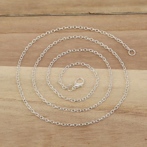 Picture of Iron Based Alloy Link Cable Chain Necklace Silver Plated 61.5cm(24 2/8") long, Chain Size: 3x2.2mm( 1/8" x 1/8"), 1 Packet ( 12 PCs/Packet)