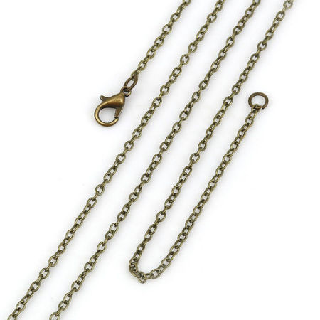 Image de Colliers de Chaînes en Alliage de Fer Bronze Antique Chaîne Maille Forçat 51cm long, Taille de Chaîne: 3mm x 2.2mm, 1 Paquet (12 Pcs/Paquet)