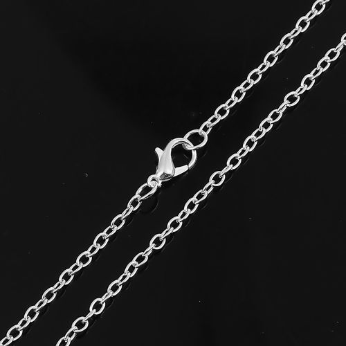 Picture of Iron Based Alloy Link Cable Chain Necklace Silver Plated 51cm(20 1/8") long, Chain Size: 4x2.5mm( 1/8" x 1/8"), 1 Packet ( 12 PCs/Packet)