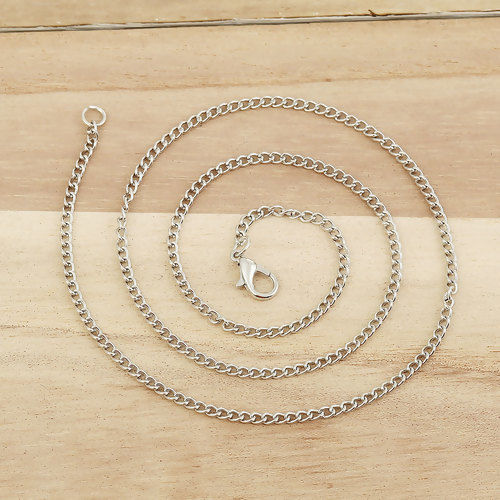 Picture of Iron Based Alloy Link Curb Chain Necklace Silver Tone 51cm(20 1/8") long, Chain Size: 4x2.5mm( 1/8" x 1/8"), 1 Packet ( 12 PCs/Packet)