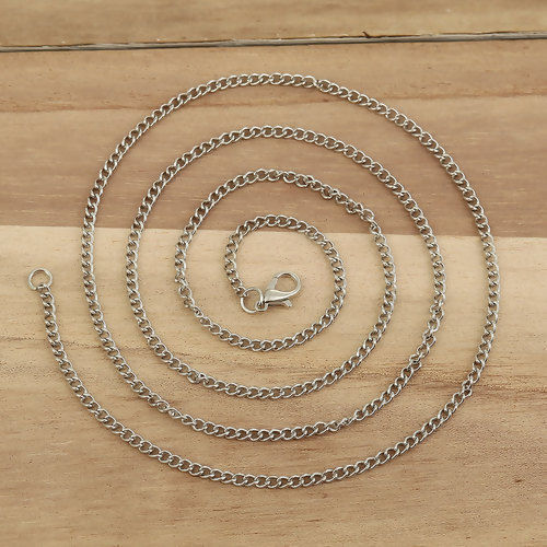 Picture of Iron Based Alloy Link Curb Chain Necklace Silver Tone 51cm(20 1/8") long, Chain Size: 4x2.7mm( 1/8" x 1/8"), 1 Packet ( 12 PCs/Packet)