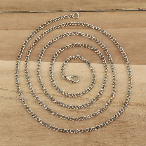 Picture of Iron Based Alloy Link Curb Chain Necklace Silver Tone 80.5cm(31 6/8") long, Chain Size: 4x2.7mm( 1/8" x 1/8"), 1 Packet ( 12 PCs/Packet)