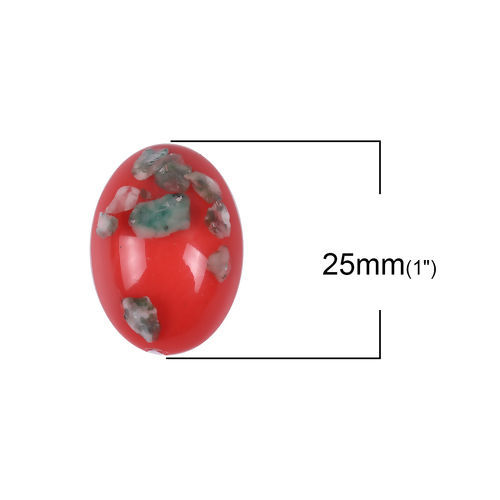 Picture of Resin & Crushed Gravel Stone Dome Seals Cabochon Oval Red 25mm(1") x 18mm( 6/8"), 20 PCs