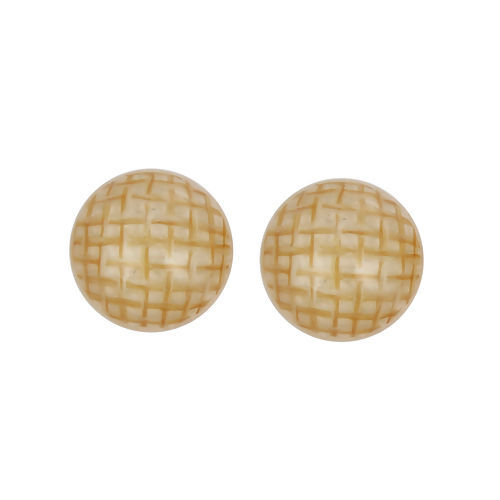 Picture of Resin Dome Seals Cabochon Round Light Beige Grid Checker Pattern 13mm( 4/8") - 12mm( 4/8") Dia., 30 PCs