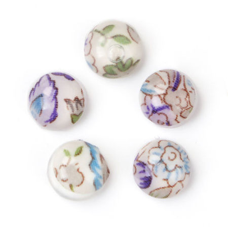 Picture of Resin Dome Seals Cabochon Round At Random Mixed Flower Pattern 12mm( 4/8") - 13mm( 4/8") Dia., 30 PCs