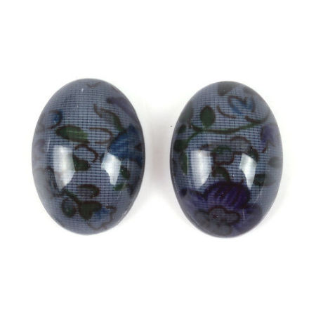 Bild von Harz Dom Cabochon Verzierung Oval Dunkelgrau Blumen 25mm x 18mm, 20 Stück
