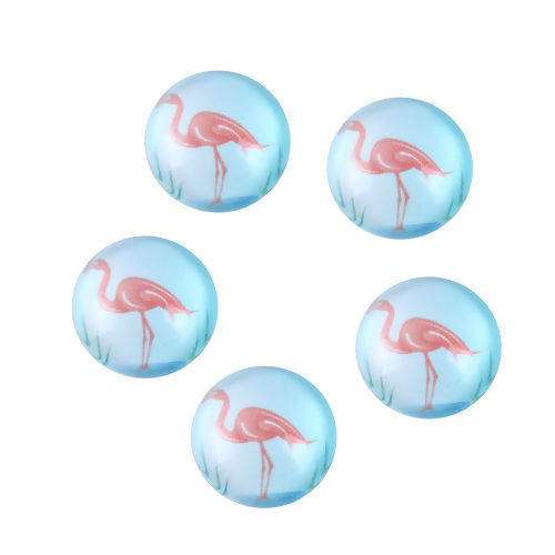 Bild von Glas Dom Cabochon Verzierung Rund Platt Hellblau Flamingo Muster 12mm D., 10 Stück