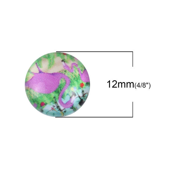 Bild von Glas Dom Cabochon Verzierung Rund Platt Hellblau Flamingo Muster 12mm D., 10 Stück