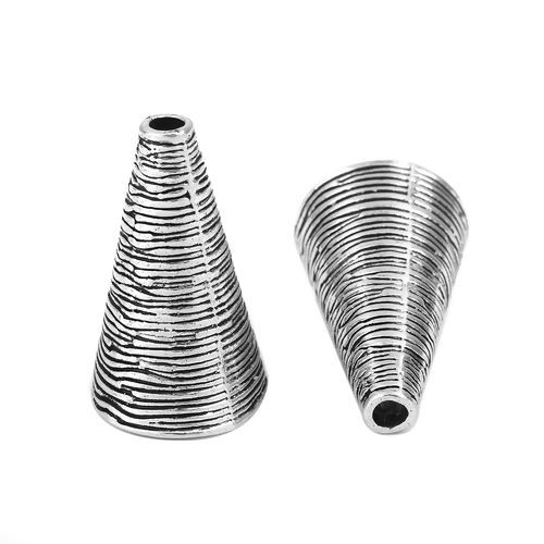 Image de Coupelles pour Perles & Franges Glands en Alliage de Zinc Cône Argent Vieilli (Convenable à Perle 14mm Dia.) 25mm x 15mm, 20 Pcs